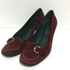 STUART WEITZMAN SUEDE LOAFER KITTEN PUMPS SIZE 8.5